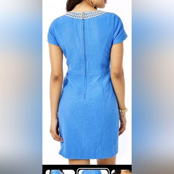 Lilly Pulitzer Arie Stretch Shift blue and gold mini Dress Sz 2 - Picture 2 of 9